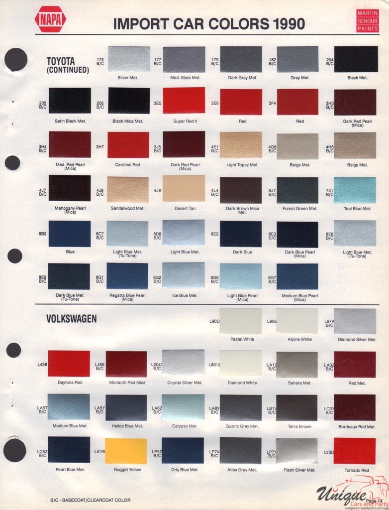 1990 Toyota Paint Charts Martin-Senour 2